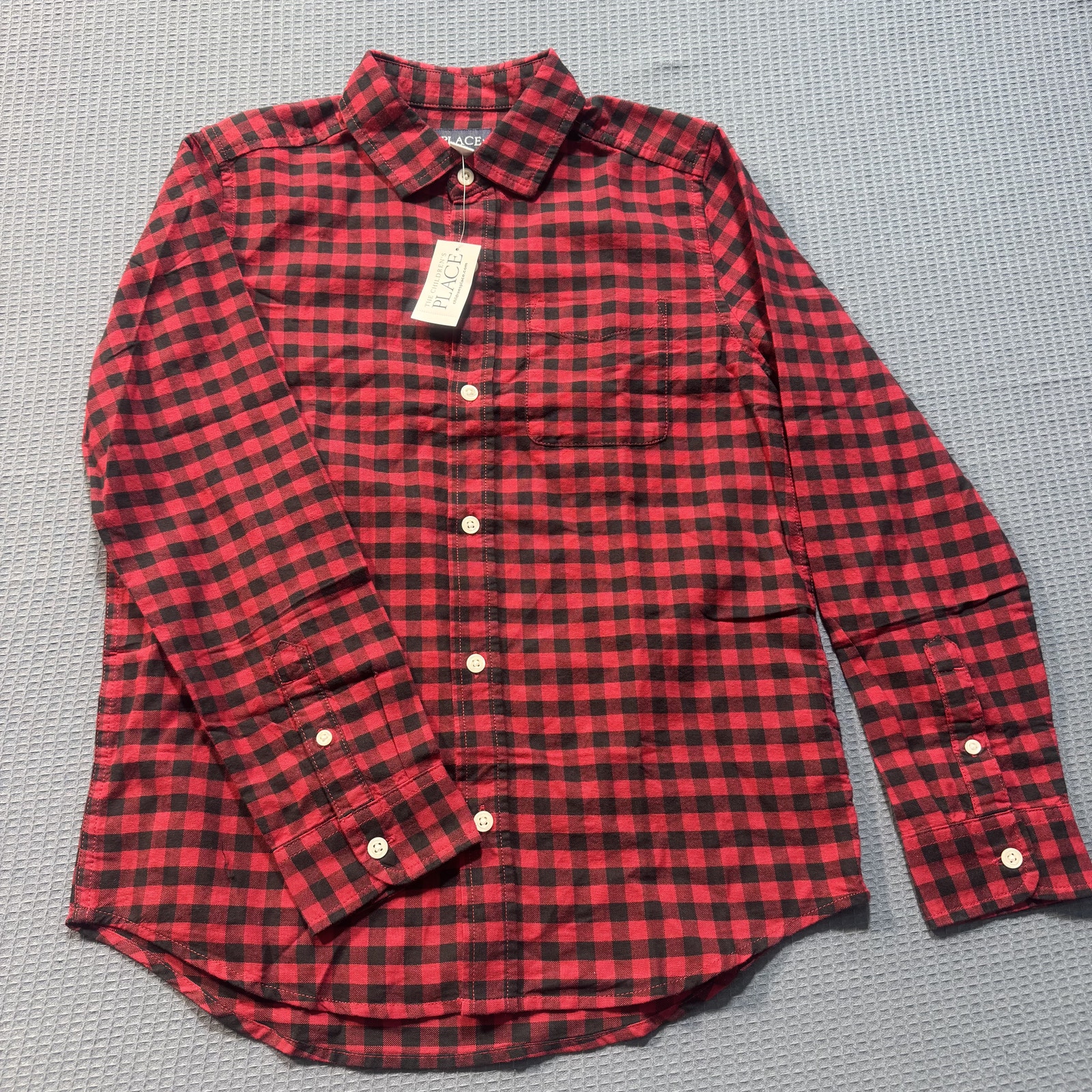 The Children's Place Dad Matching Short Sleeve Plaid Shirt Boy's Sz L Brand New